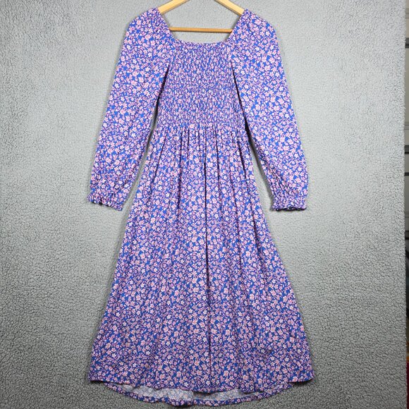 J. Crew Midi Dress Size XXS Azurite Ivory Floral Smocked Peasant Picnic Boho NWT - Picture 6 of 15